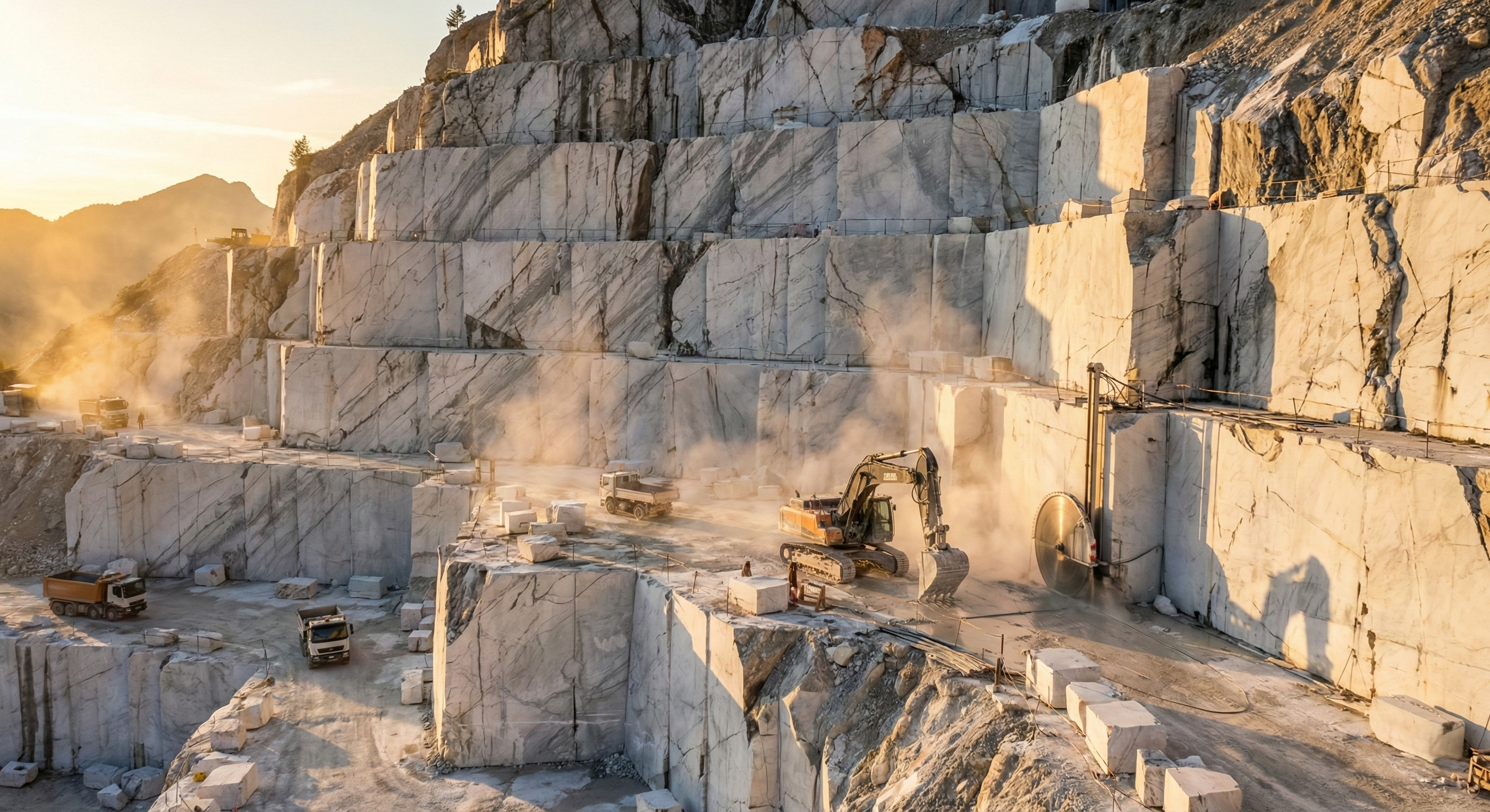 Bianco Carrara C marble origin - Authentic extraction and raw blocks from Apuan Alps quarries. - Apuan Heritage Italy