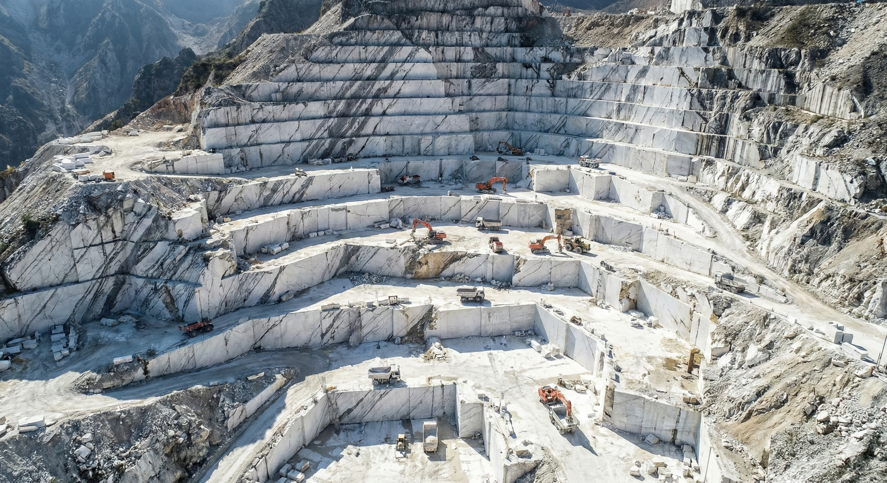 Bianco Carrara Gioia marble origin - Authentic extraction and raw blocks from Apuan Alps quarries. - Apuan Heritage Italy