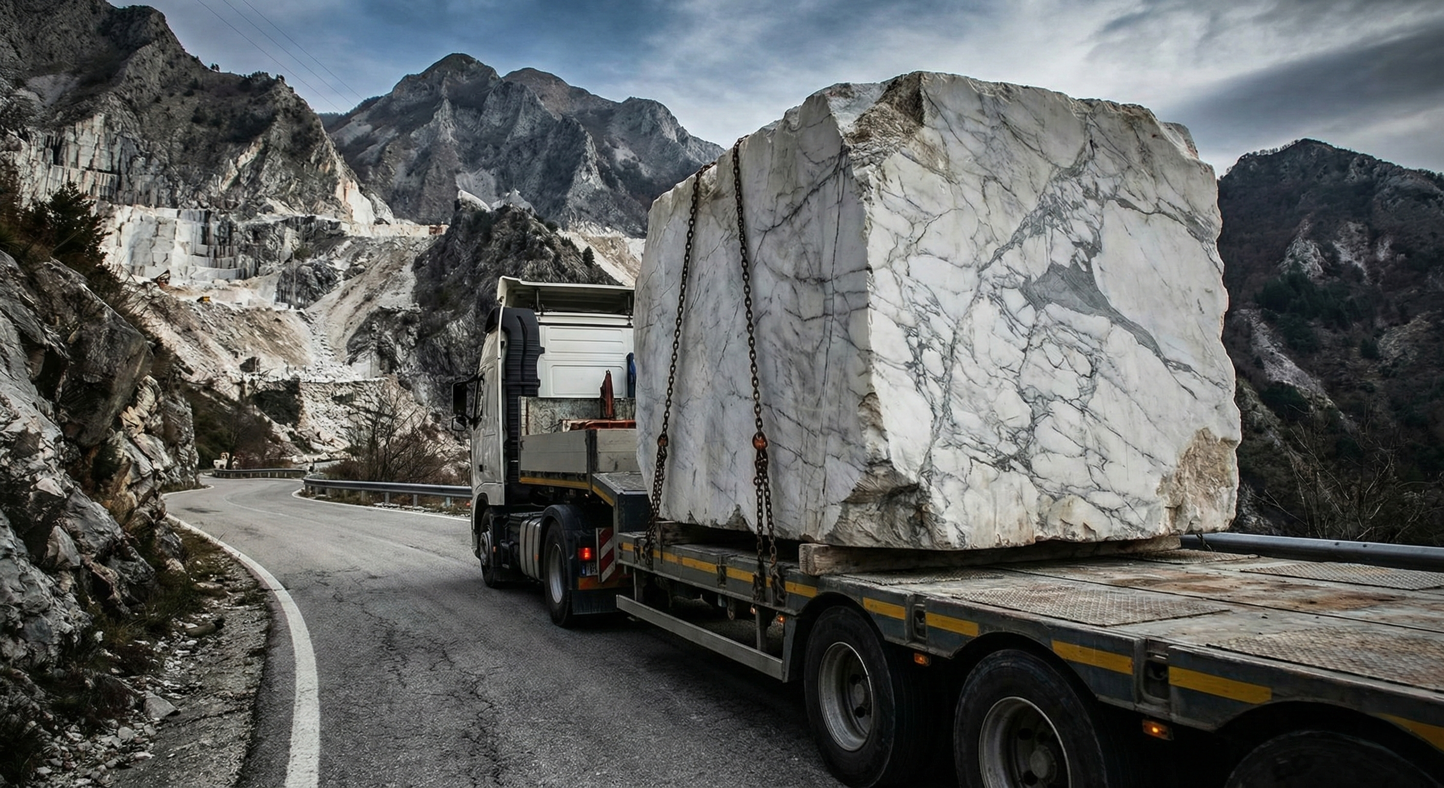 Calacatta Carrara marble origin - Authentic extraction and raw blocks from Apuan Alps quarries. - Apuan Heritage Italy