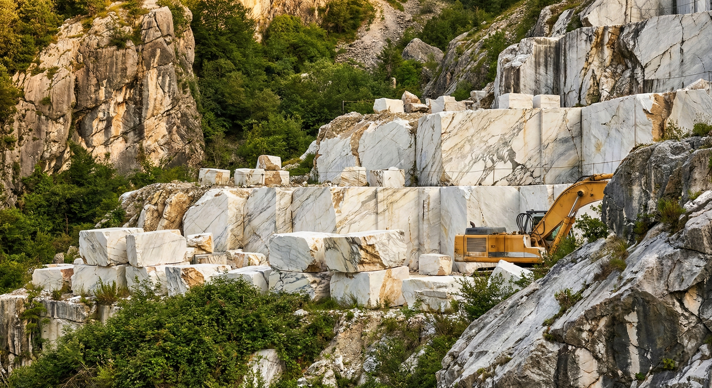 Calacatta Oro marble origin - Authentic extraction and raw blocks from Apuan Alps quarries. - Apuan Heritage Italy