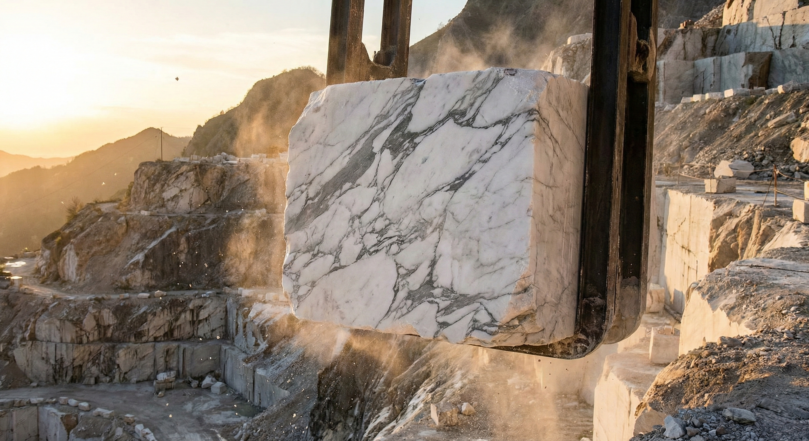 Statuario marble origin - Authentic extraction and raw blocks from Apuan Alps quarries. - Apuan Heritage Italy