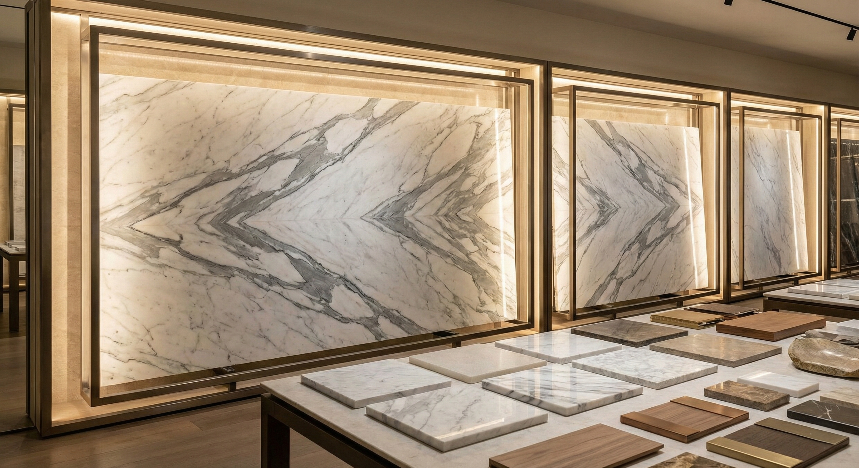 Statuario marble material - High-quality slab selection with unique natural veining. - Marmi di Carrara since 1956 Italy