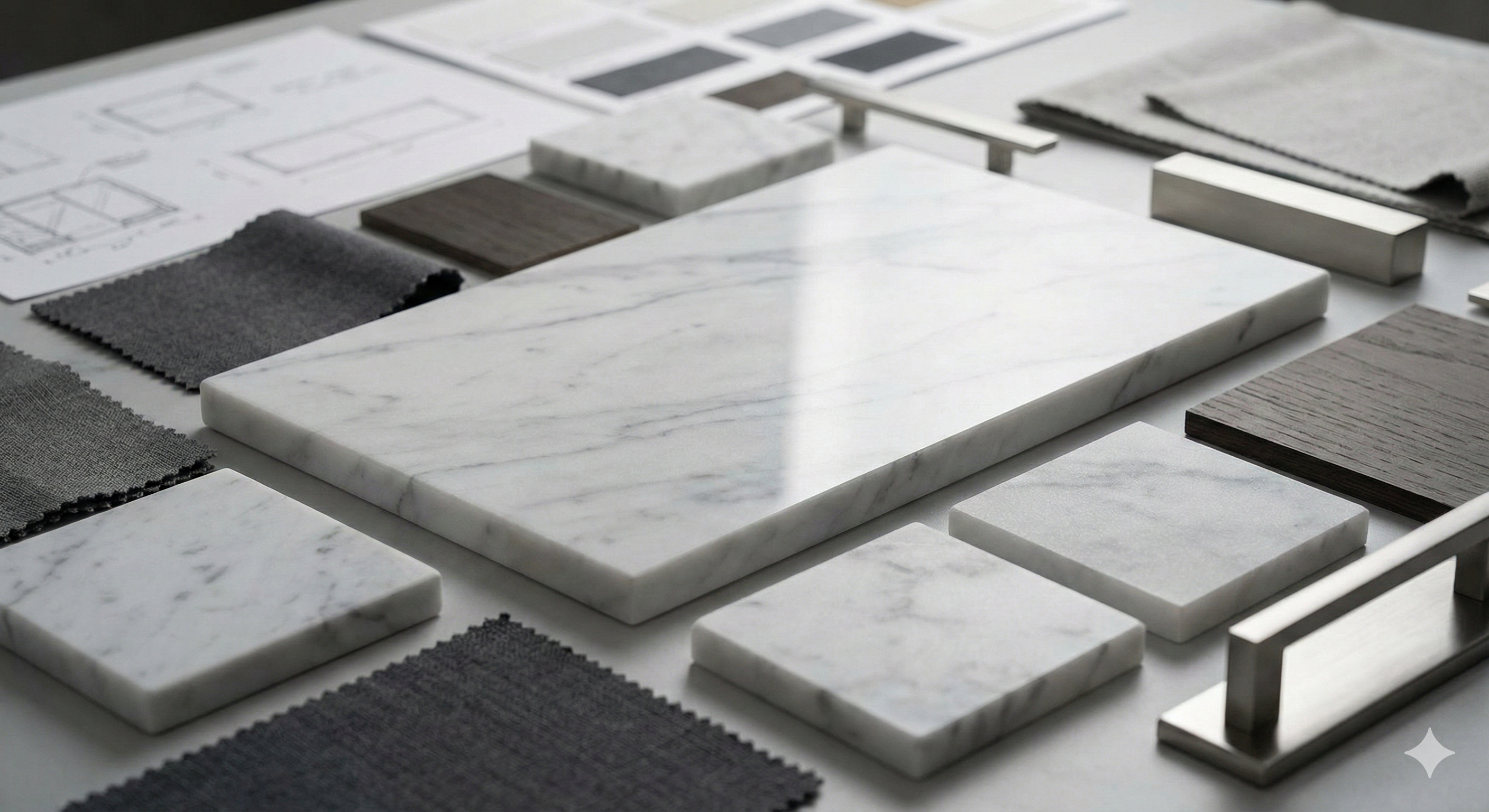 Calacatta Carrara marble material - High-quality slab selection with unique natural veining. - Marmi di Carrara since 1956 Italy